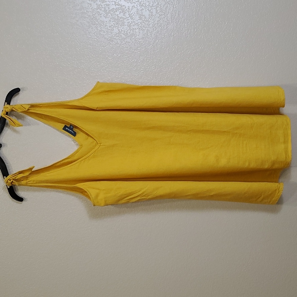 Modcloth V-Neck Tie Shoulder Mustard Yellow Linen Blend Shift Dress 2X